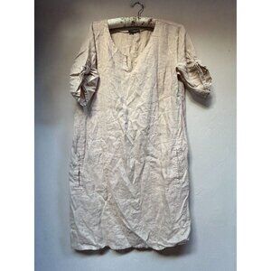L'amazone by Laçin Özkan Roll-Tab Sleeve Linen Shift Dress Size 2 Brown Casual